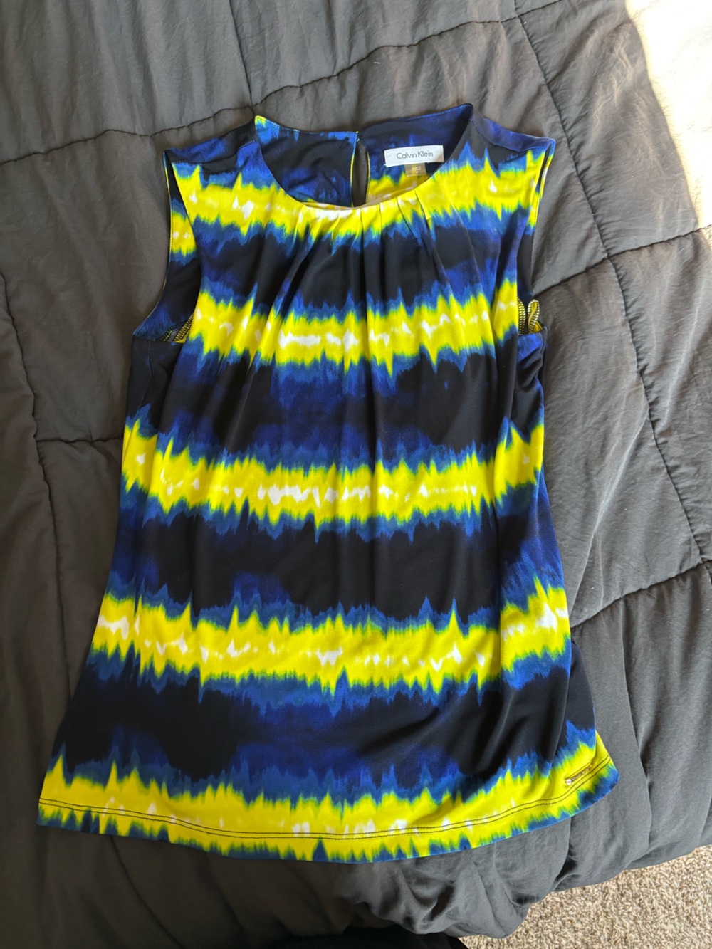 Calvin Klein Neon Yellow and Deep Blue Stripe Dress